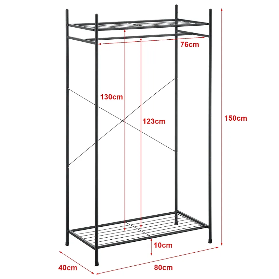 Portant à vêtement Irura 2 Surfaces de Stockage 150 x 80 x 40 cm Noir en.casa