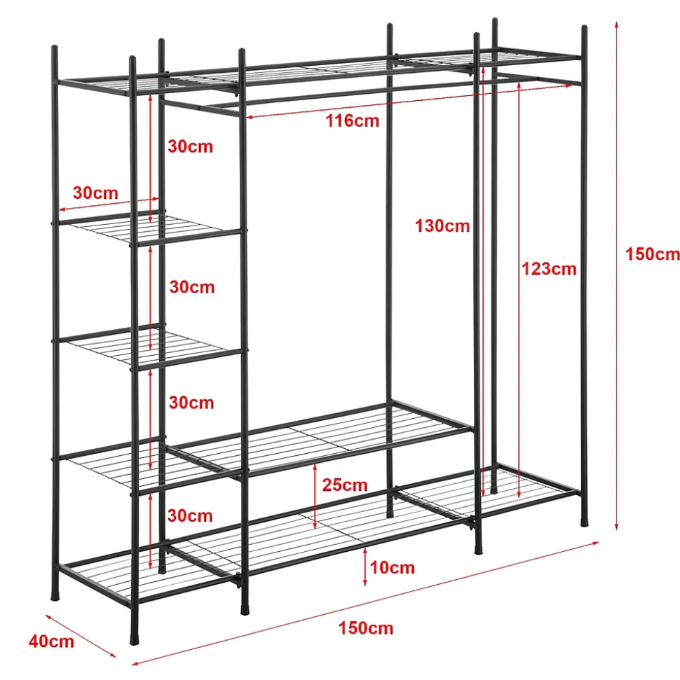 Portant à vêtement Irura 6 Surfaces de Stockage 150 x 150 x 40 cm Noir en.casa