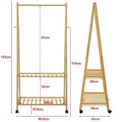 Portant à vêtements à roulettes Ullensvang Bambou 70 x 43 x 152 cm en.casa