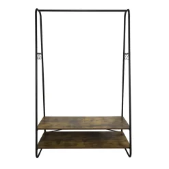 Portant à vêtements 2 étagères métal noir et bois 100 x 45 x 160 cm