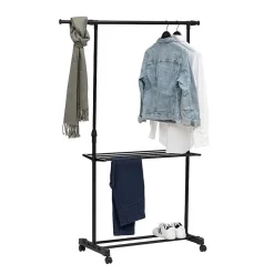 Portant à vêtements avec étendoir à roulettes - Noir- 5five