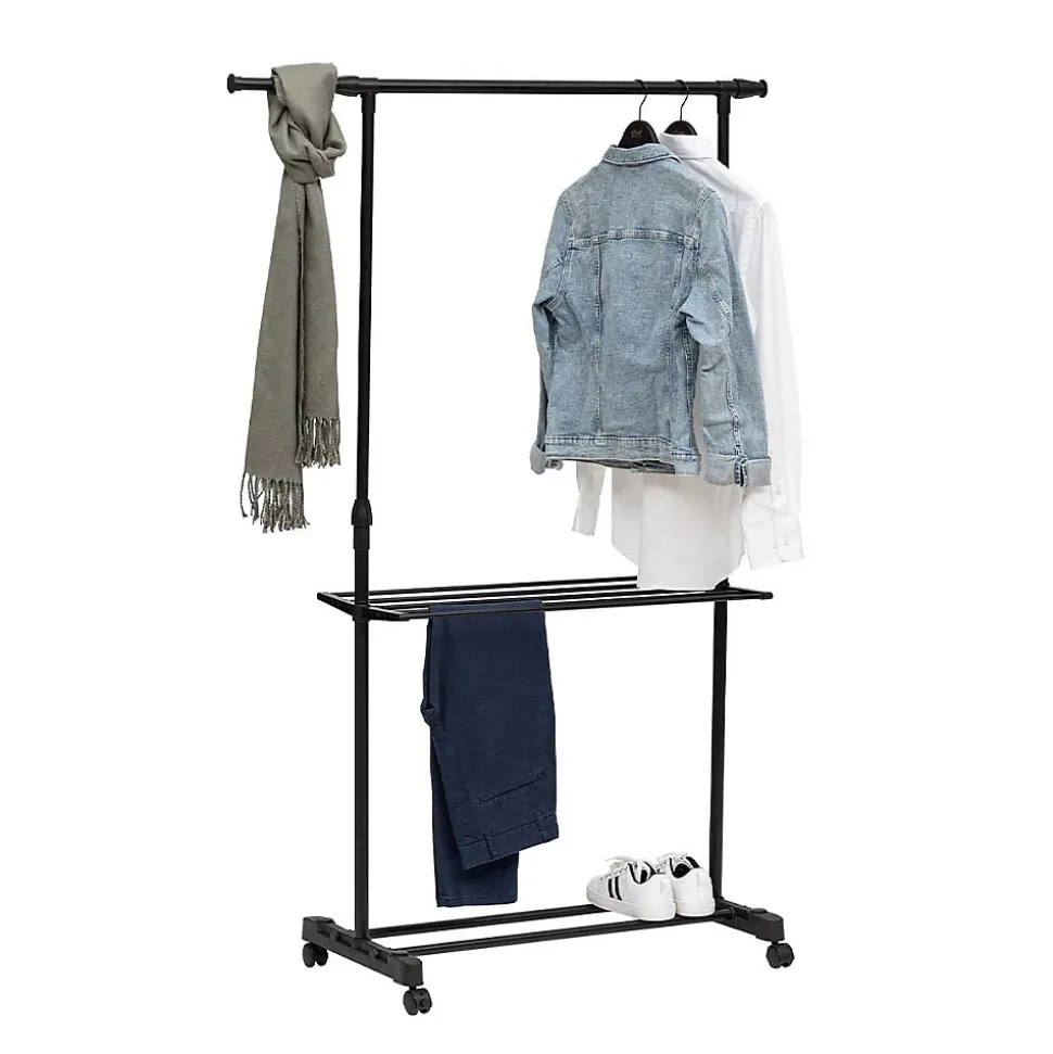 Portant à vêtements avec étendoir à roulettes - Noir- 5five