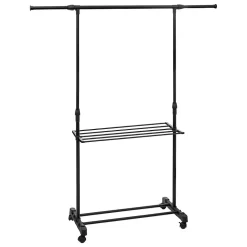 Portant à vêtements avec étendoir à roulettes - Noir- 5five