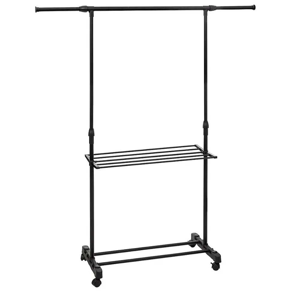 Portant à vêtements avec étendoir à roulettes - Noir- 5five
