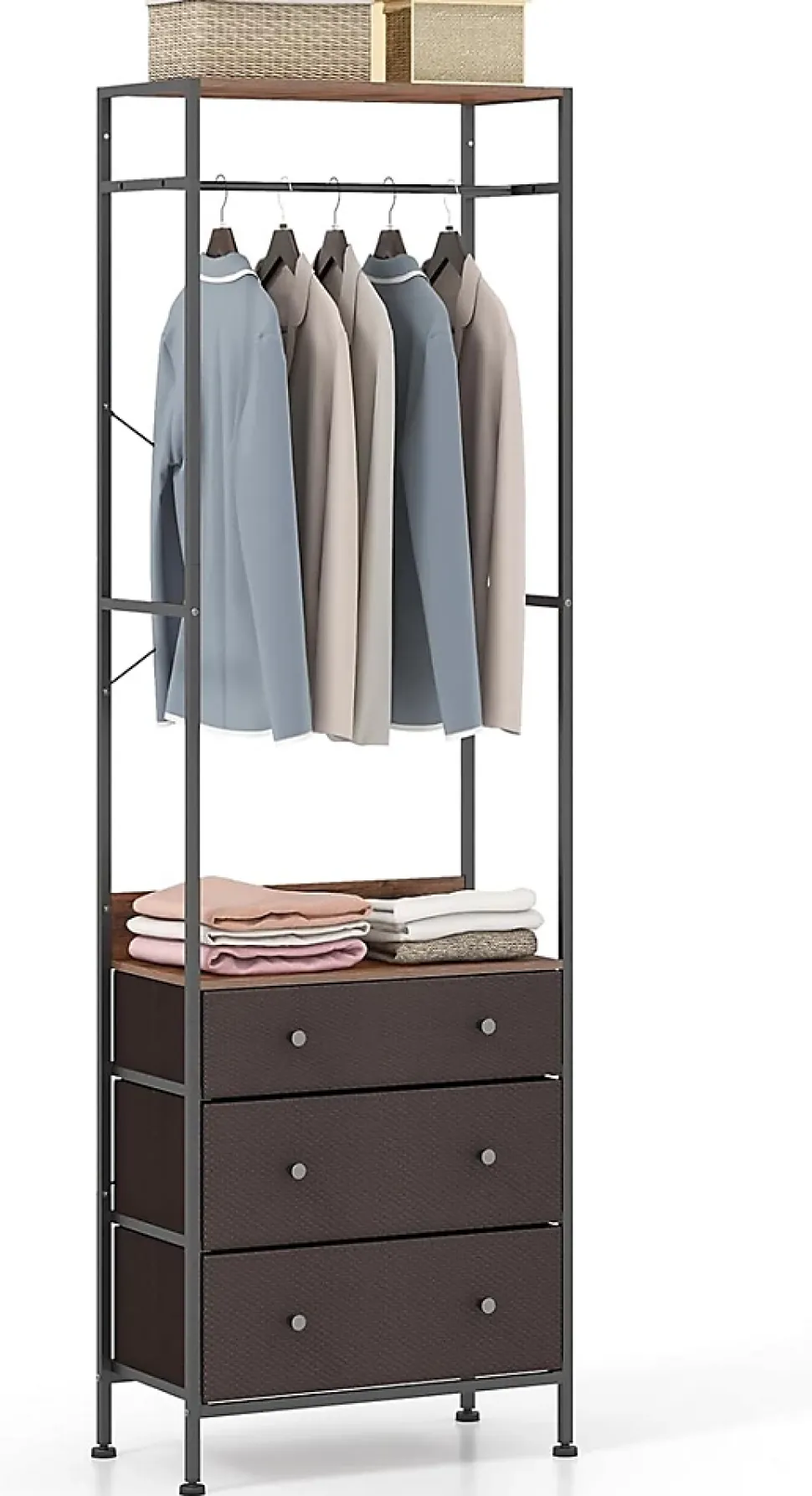 Portant à Vêtements avec Tiroirs et Etagères Porte Manteau Vestiaire en Métal Penderie Style Industriel