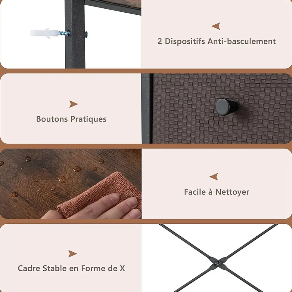Portant à Vêtements avec Tiroirs et Etagères Porte Manteau Vestiaire en Métal Penderie Style Industriel