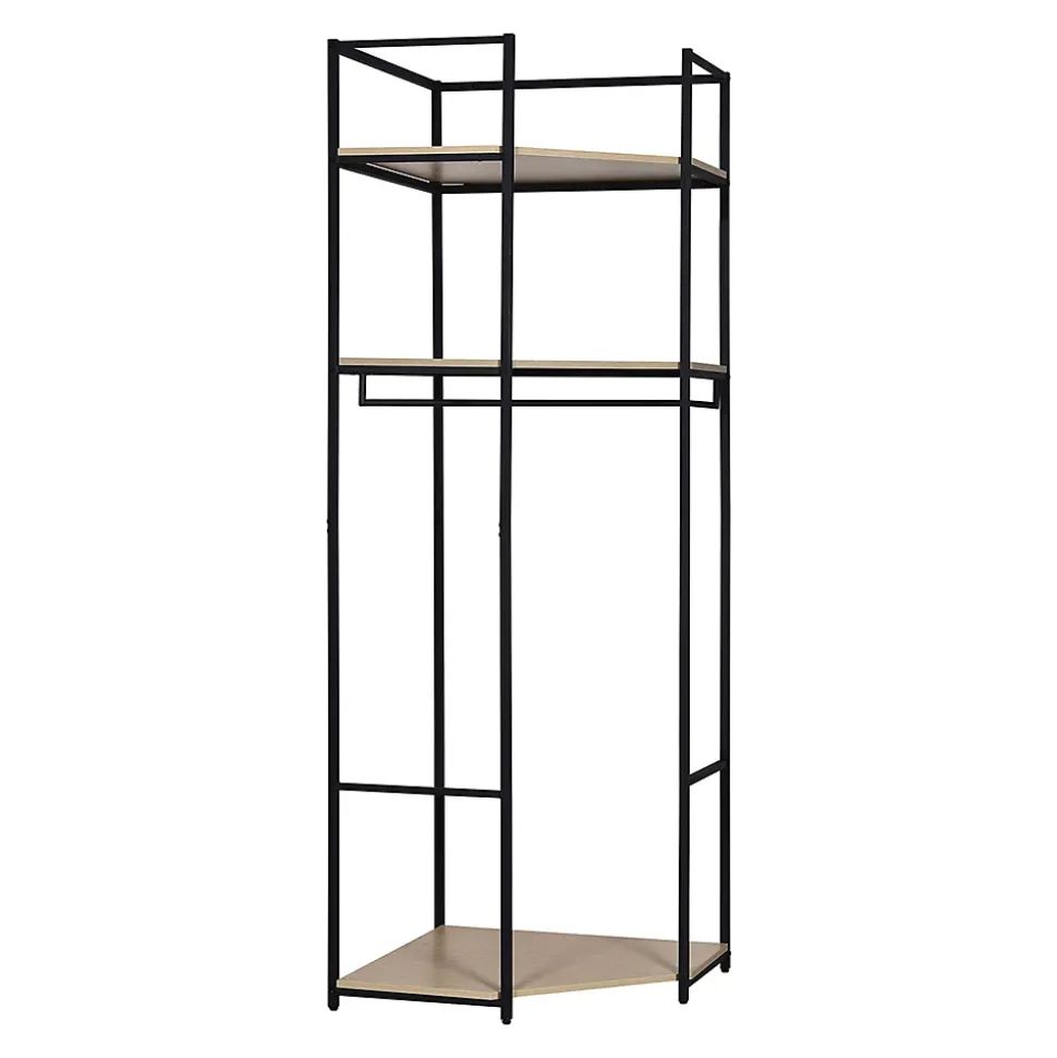Portant à vêtements d'angle en bois et métal noir 3 étagères et 1 penderie Homesight June l. 70 cm