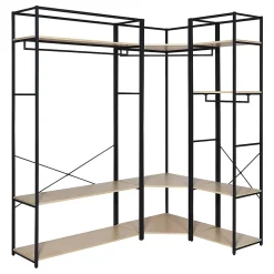 Portant à vêtements d'angle modulable en bois et métal noir 4 étagères 2 penderies Homesight June l. 230 cm