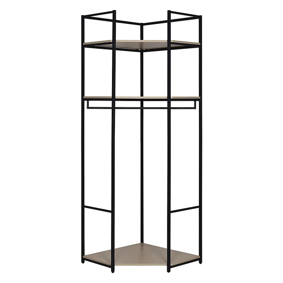 Portant à vêtements d'angle modulable en bois et métal noir 4 étagères 2 penderies Homesight June l. 230 cm