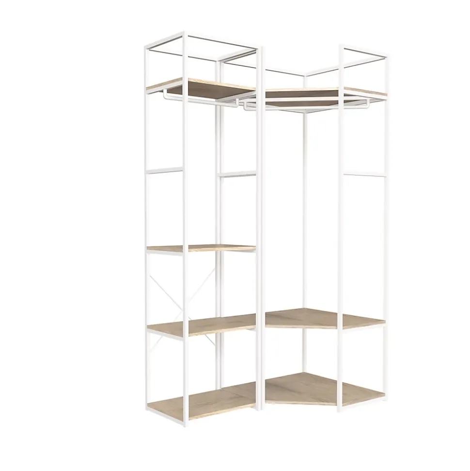 Portant à vêtements d'angle modulable en bois et métal blanc 4 étagères et 2 penderies Homesight June l. 120 cm