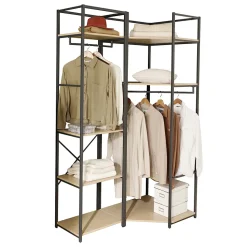 Portant à vêtements d'angle modulable en bois et métal noir 4 étagères et 2 penderies Homesight June l. 120 cm