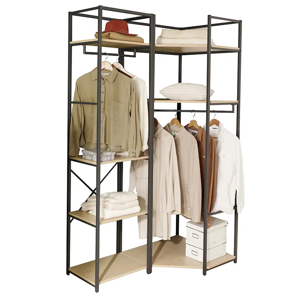 Portant à vêtements d'angle modulable en bois et métal noir 4 étagères et 2 penderies Homesight June l. 120 cm