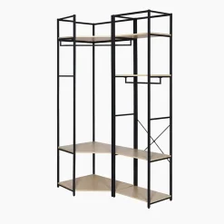 Portant à vêtements d'angle modulable en bois et métal noir 4 étagères et 2 penderies Homesight June l. 120 cm