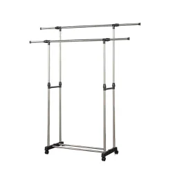 Portant à vêtements double réglable avec roulettes Herzberg HG03251