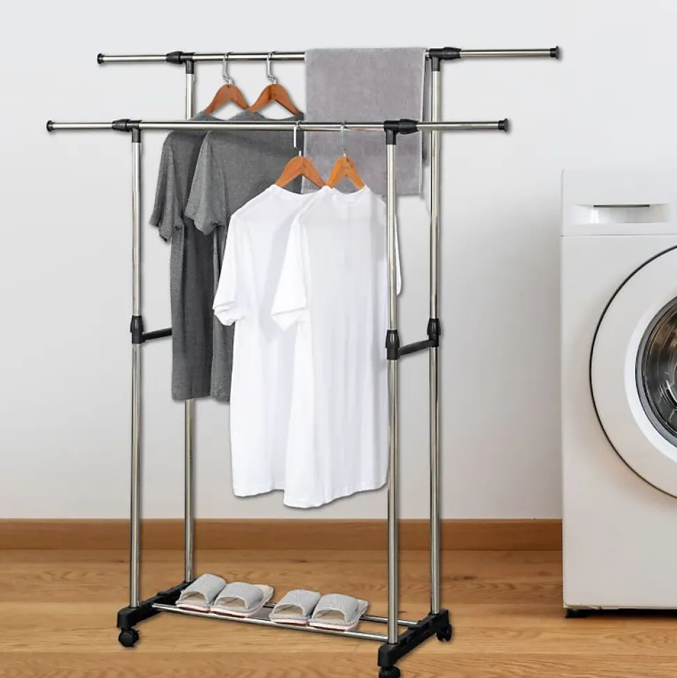 Portant à vêtements double réglable avec roulettes Herzberg HG03251
