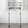 Portant à vêtements double réglable avec roulettes et ailettes de suspension Herzberg HG03275