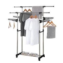 Portant à vêtements double réglable avec roulettes et ailettes de suspension Herzberg HG03275