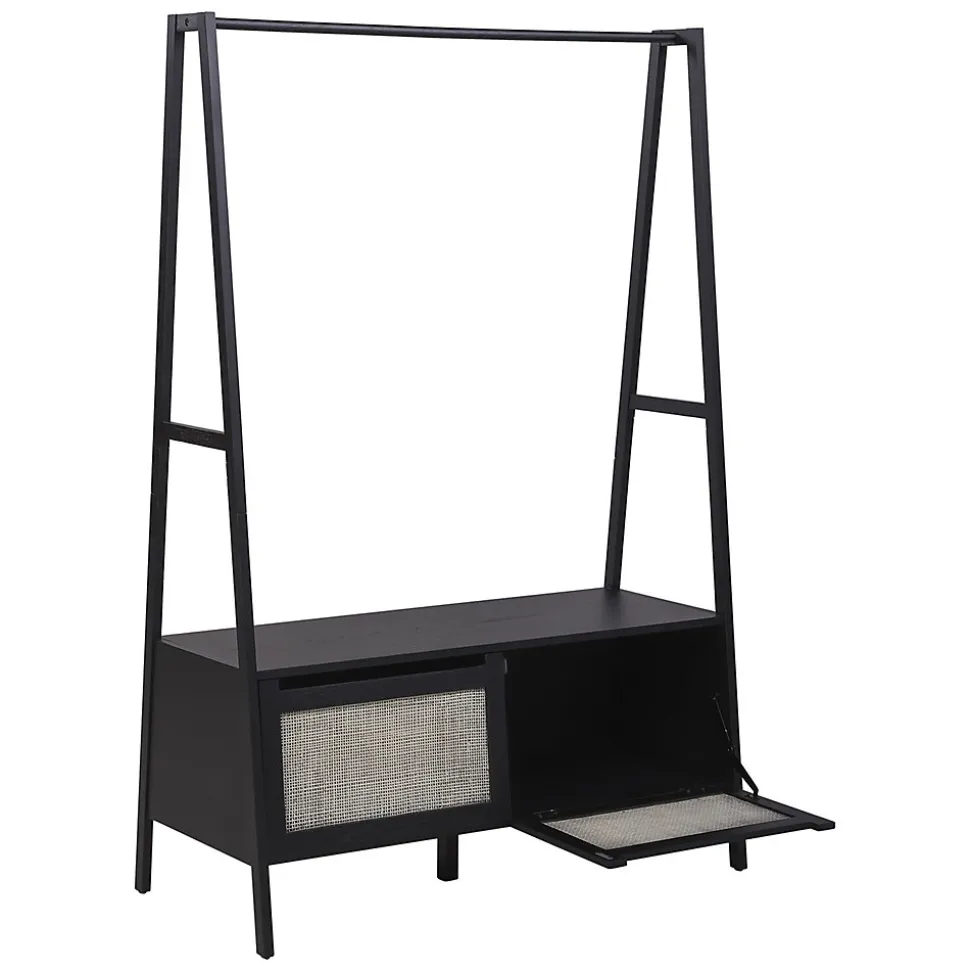 Portant à vêtements effet bois noir 1 étagère et 1 penderie 2 portes Homesight Arka l. 110 cm