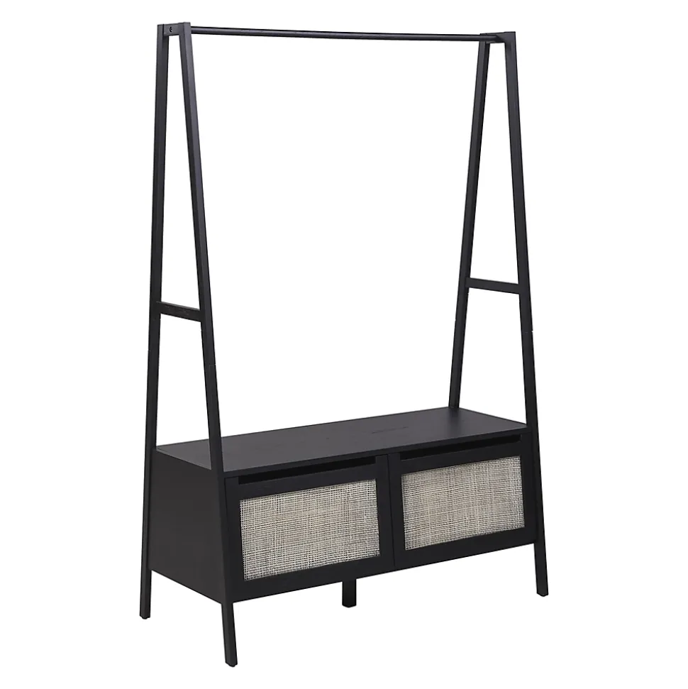 Portant à vêtements effet bois noir 1 étagère et 1 penderie 2 portes Homesight Arka l. 110 cm