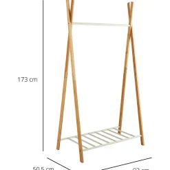 Portant à vêtements en bambou naturel et métal blanc 93 x 50 x 173 cm