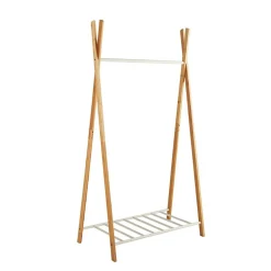Portant à vêtements en bambou naturel et métal blanc 93 x 50 x 173 cm