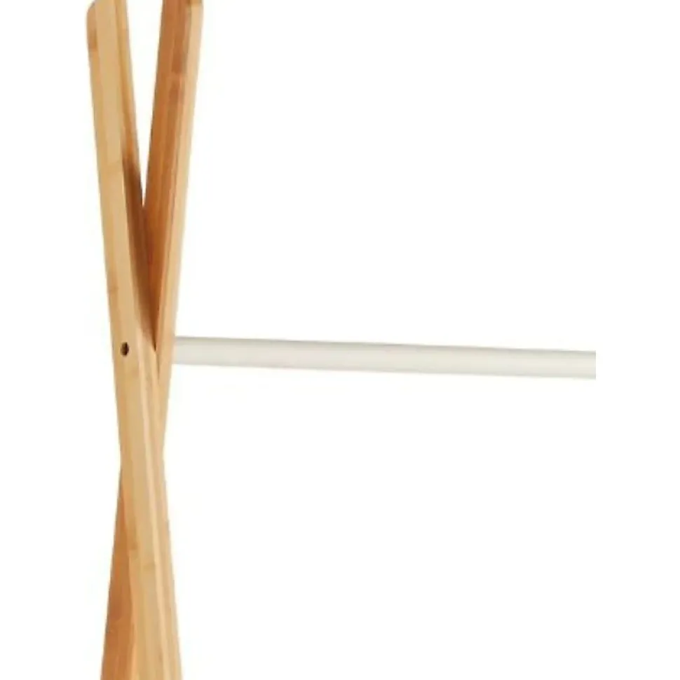 Portant à vêtements en bambou naturel et métal blanc 93 x 50 x 173 cm
