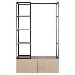 Portant à vêtements en bois et métal noir 3 étagères et 1 penderie 2 tiroirs Homesight Kleid l. 120 cm