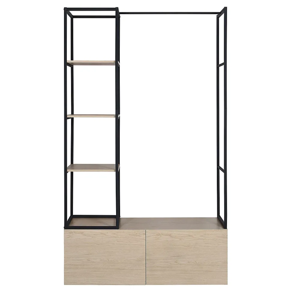 Portant à vêtements en bois et métal noir 3 étagères et 1 penderie 2 tiroirs Homesight Kleid l. 120 cm