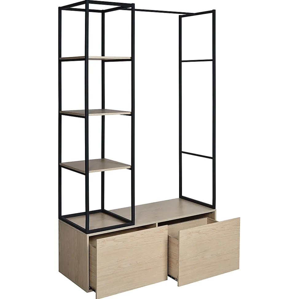 Portant à vêtements en bois et métal noir 3 étagères et 1 penderie 2 tiroirs Homesight Kleid l. 120 cm