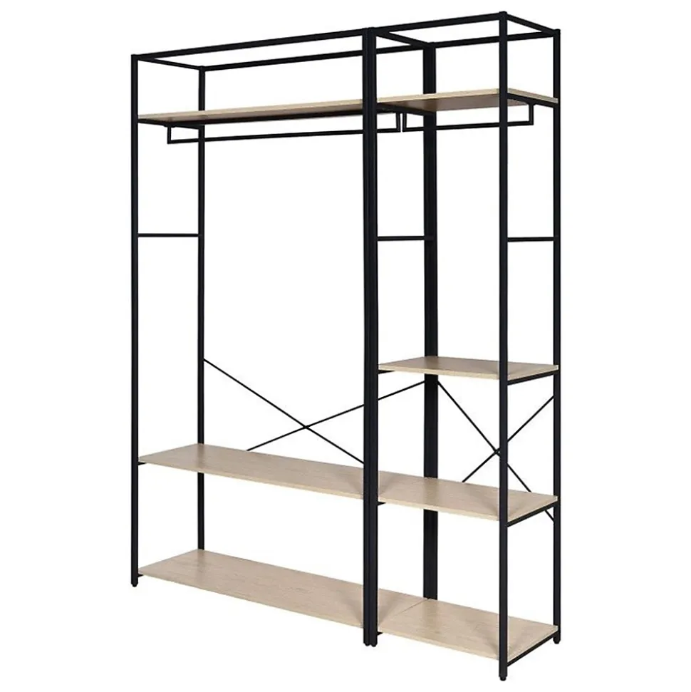 Portant à vêtements en bois et métal noir 4 étagères et 1 penderie Homesight June l. 160 cm