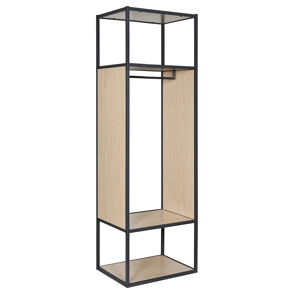 Portant à vêtements en métal noir et bois Homesight Oslo 1 barre de penderie et 2 étagères L. 60 cm