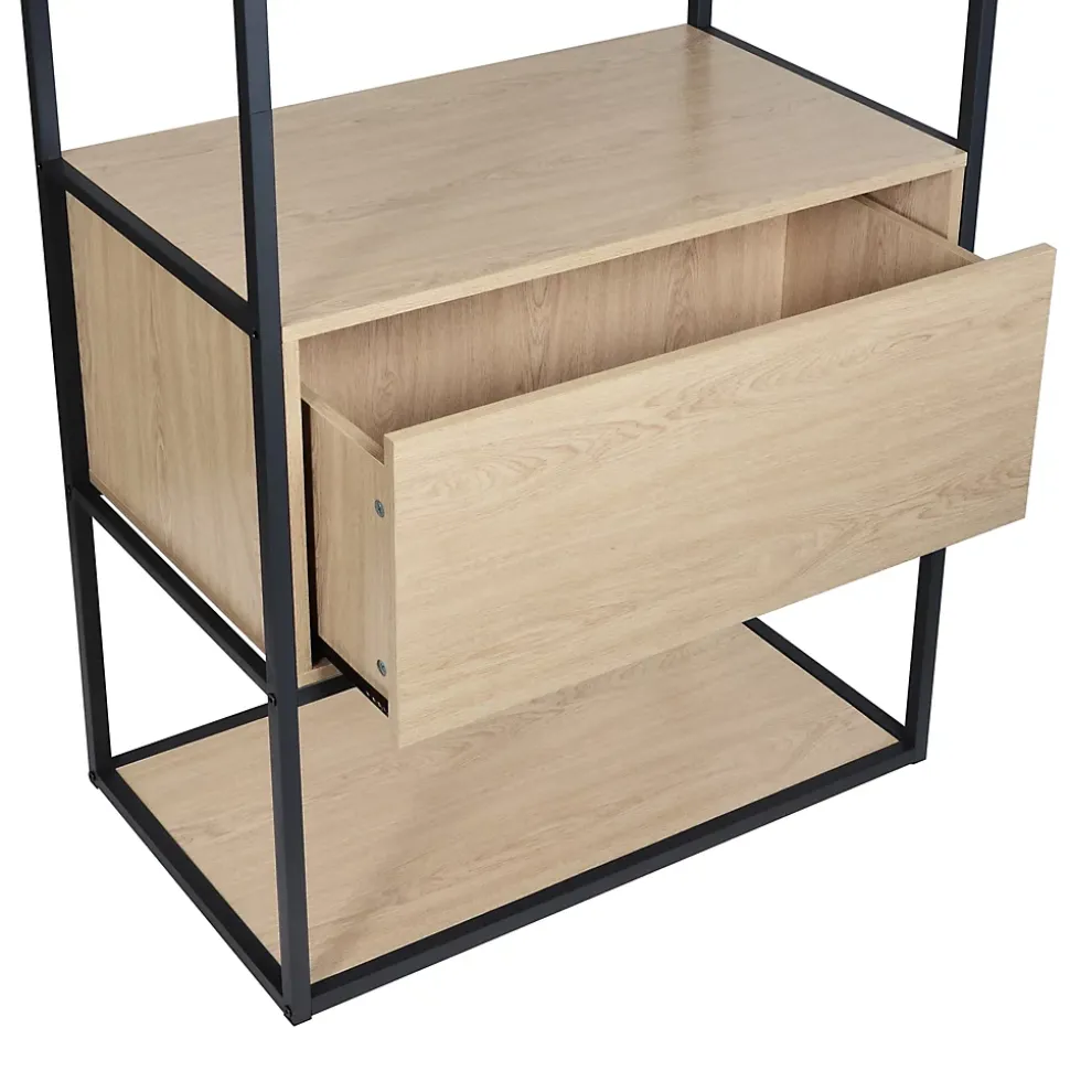 Portant à vêtements en métal noir et bois Homesight Oslo 1 tiroir et 1 barre de penderie et étagères L. 190 cm