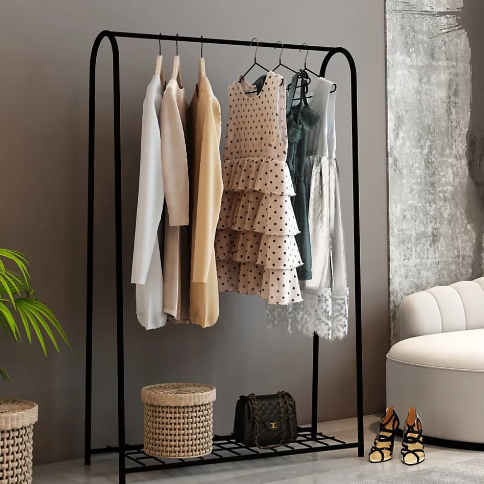 Portant à vêtements Hvorslev avec surface de stockage noir en.casa