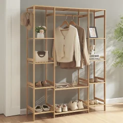Portant à vêtements Ilomantsi bambou 165 x 122 x 35 cm naturel en.casa