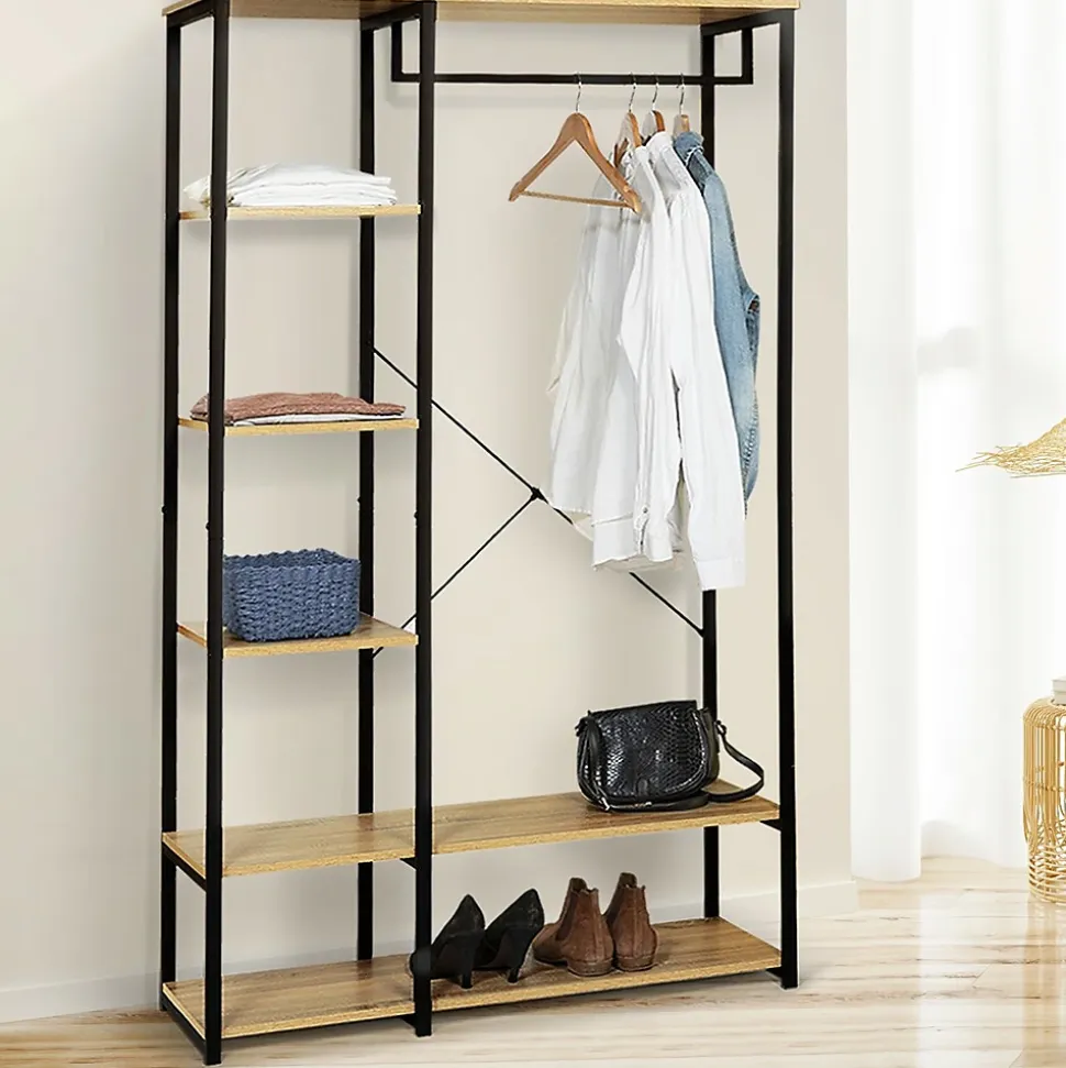Portant à Vêtements Industriel Bois et Métal - Dressing avec Penderie et Étagères de Rangement - Design Robuste 167x90x40 cm
