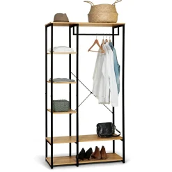 Portant à Vêtements Industriel Bois et Métal - Dressing avec Penderie et Étagères de Rangement - Design Robuste 167x90x40 cm