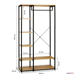 Portant à Vêtements Industriel Bois et Métal - Dressing avec Penderie et Étagères de Rangement - Design Robuste 167x90x40 cm