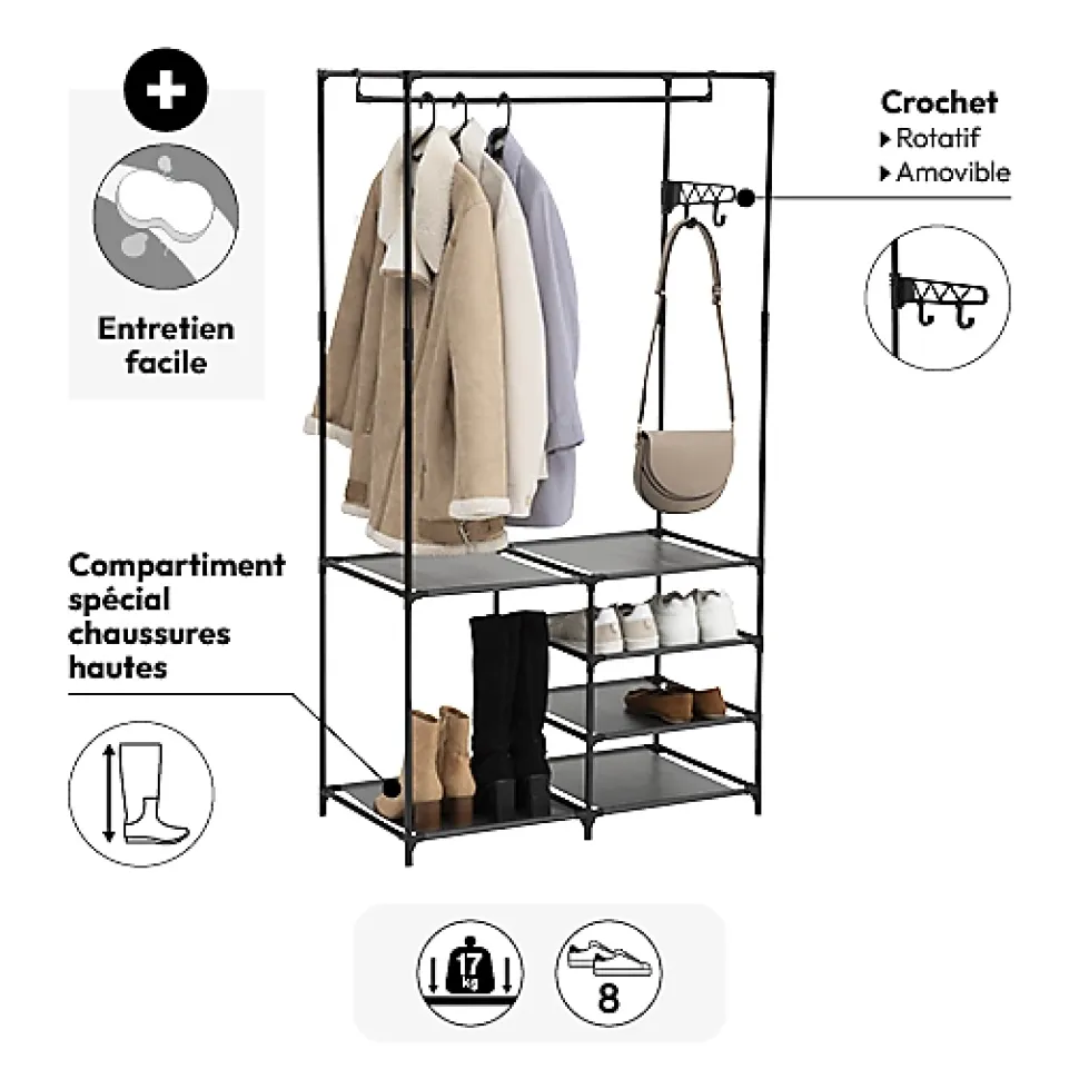 Portant à vêtements Intissa 4 niveaux en métal noir H160cm - Noir- 5five