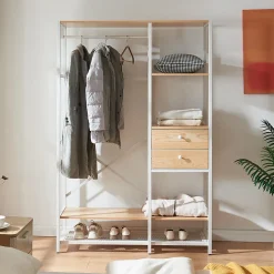 Portant à vêtements Larem 180 x 120 x 40 cm blanc effet chêne en.casa