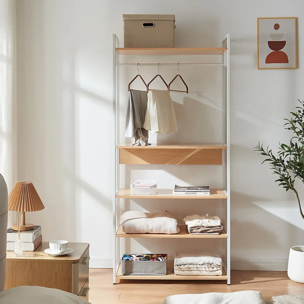 Portant à vêtements Larem avec 4 étagères 180 x 84 x 40 cm blanc effet chêne en.casa