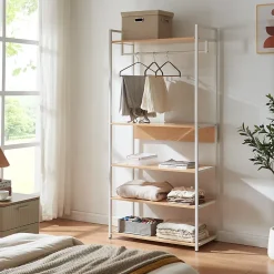 Portant à vêtements Larem avec 4 étagères 180 x 84 x 40 cm blanc effet chêne en.casa