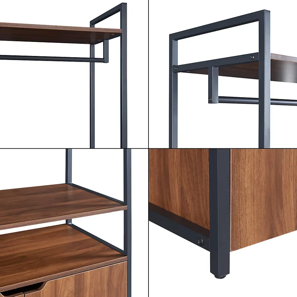 Portant à vêtements Larem avec armoire 180 x 84 x 40 cm noir effet noyer en.casa
