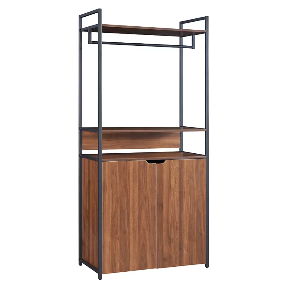 Portant à vêtements Larem avec armoire 180 x 84 x 40 cm noir effet noyer en.casa