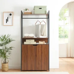 Portant à vêtements Larem avec armoire 180 x 84 x 40 cm noir effet noyer en.casa