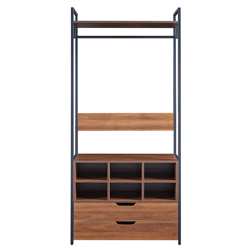 Portant à vêtements Larem avec 6 compartiments 180 x 84 x 40 cm noir effet noyer en.casa