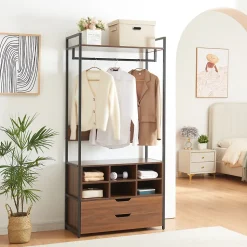 Portant à vêtements Larem avec 6 compartiments 180 x 84 x 40 cm noir effet noyer en.casa
