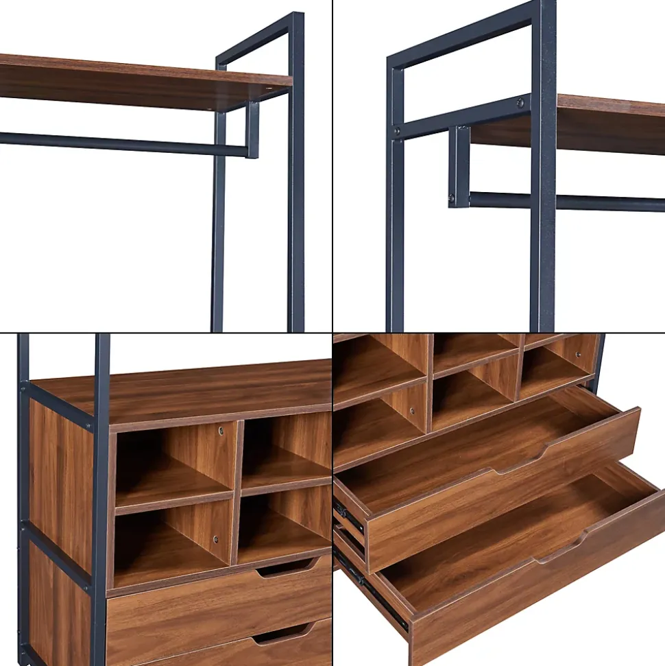 Portant à vêtements Larem avec 6 compartiments 180 x 84 x 40 cm noir effet noyer en.casa