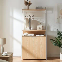 Portant à vêtements Larem avec armoire 180 x 84 x 40 cm blanc effet chêne en.casa