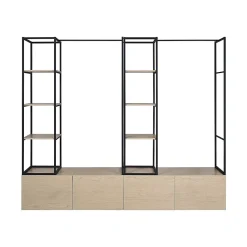 Portant à vêtements modulable en bois et métal noir 6 étagères 1 penderie 4 tiroirs Homesight Kleid l. 240 cm