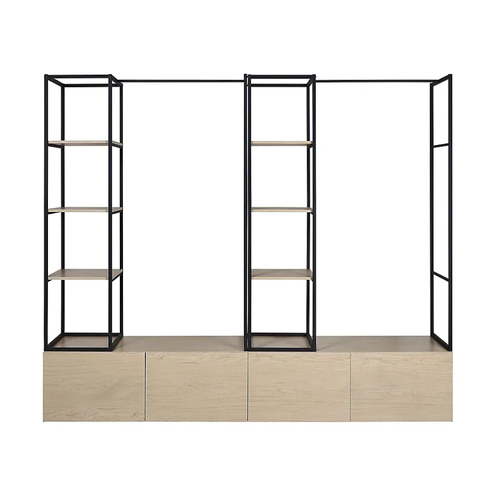 Portant à vêtements modulable en bois et métal noir 6 étagères 1 penderie 4 tiroirs Homesight Kleid l. 240 cm